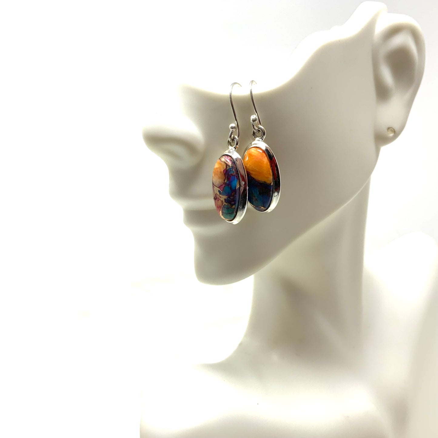 Orange and Blue Mojave Turquoise Earrings