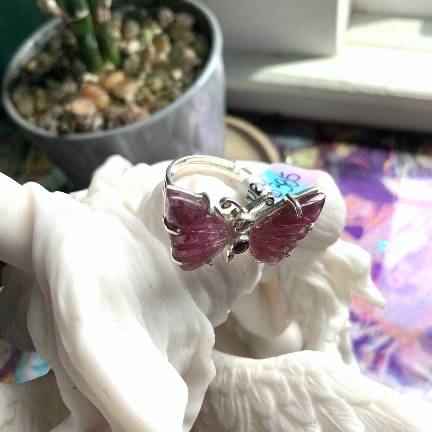 OOAK Pink Tourmaline Butterfly Ring, adjustable size