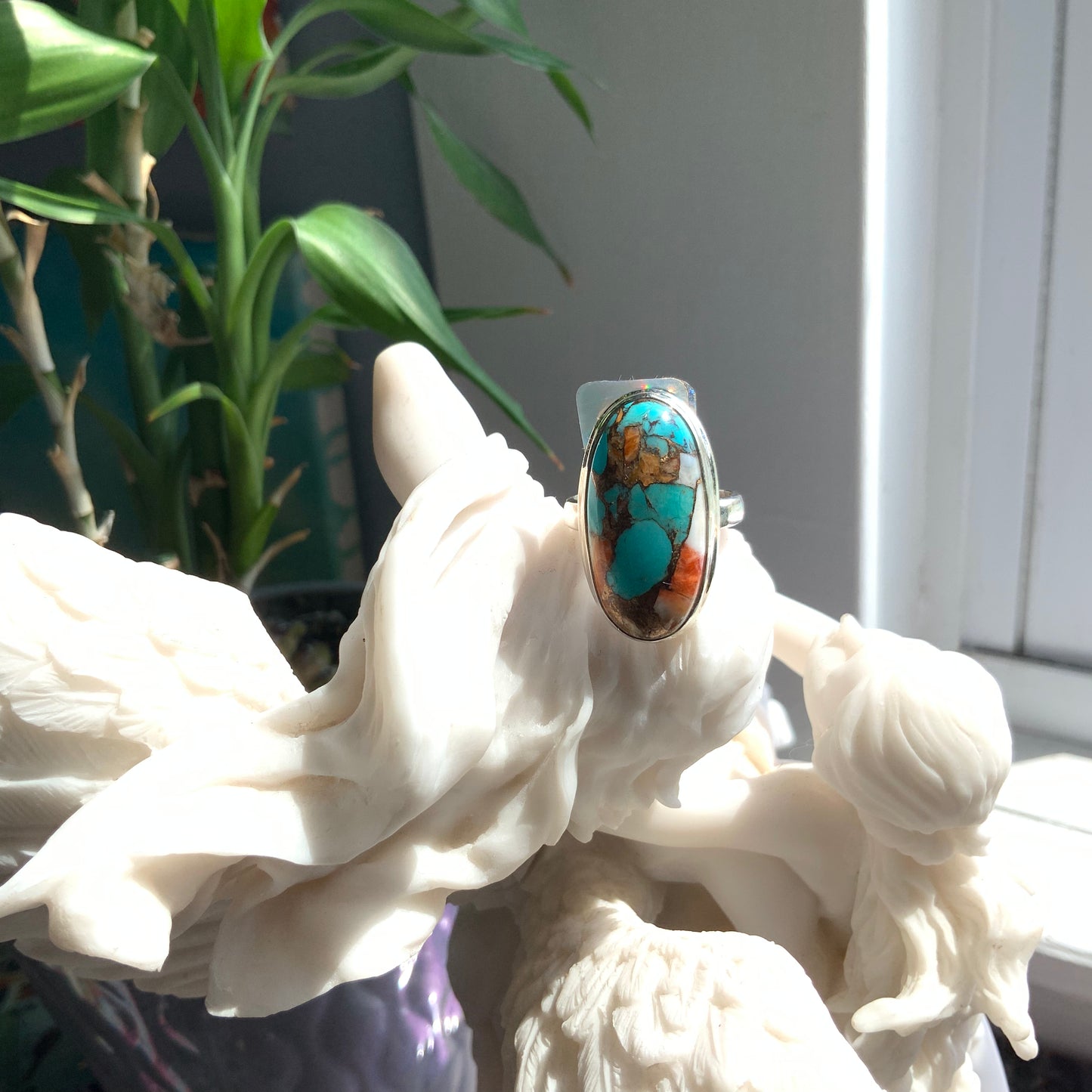 Blue and Orange Mojave Turquoise Ring, size 7