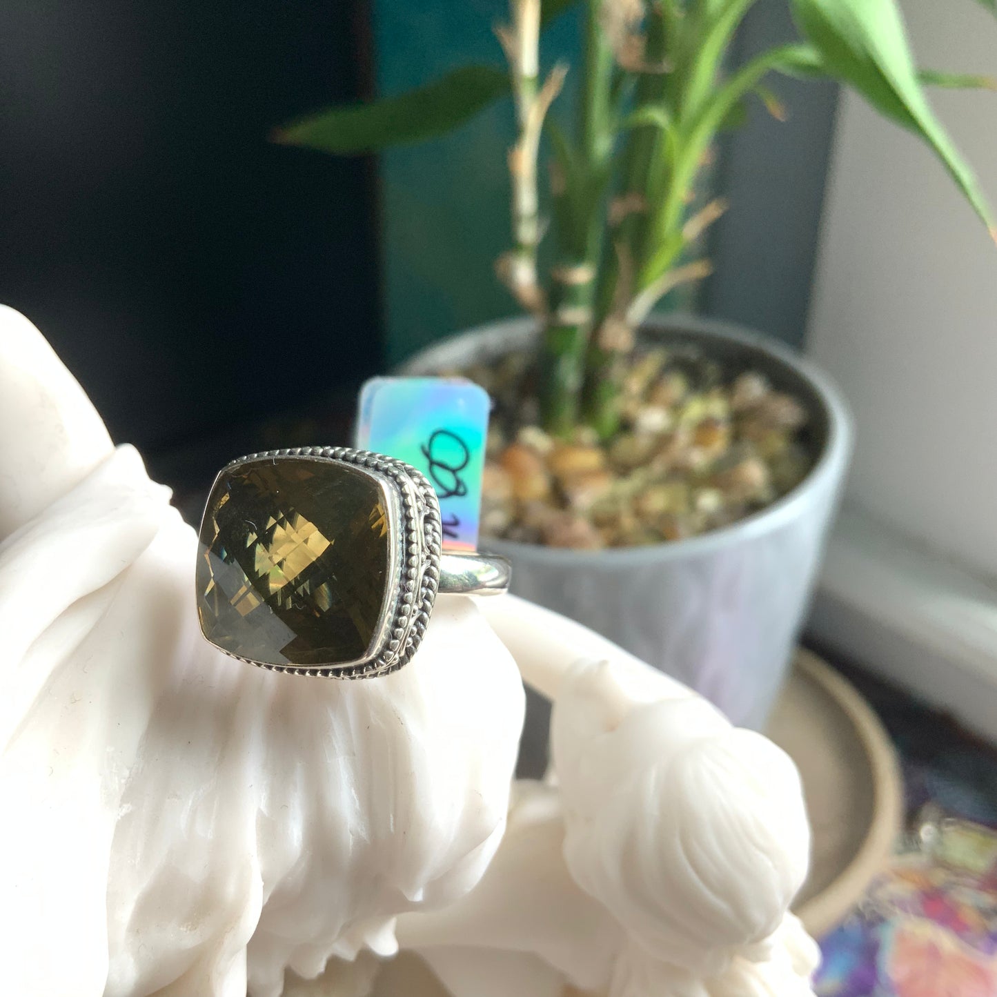 Faceted Peridot Ring, size 9