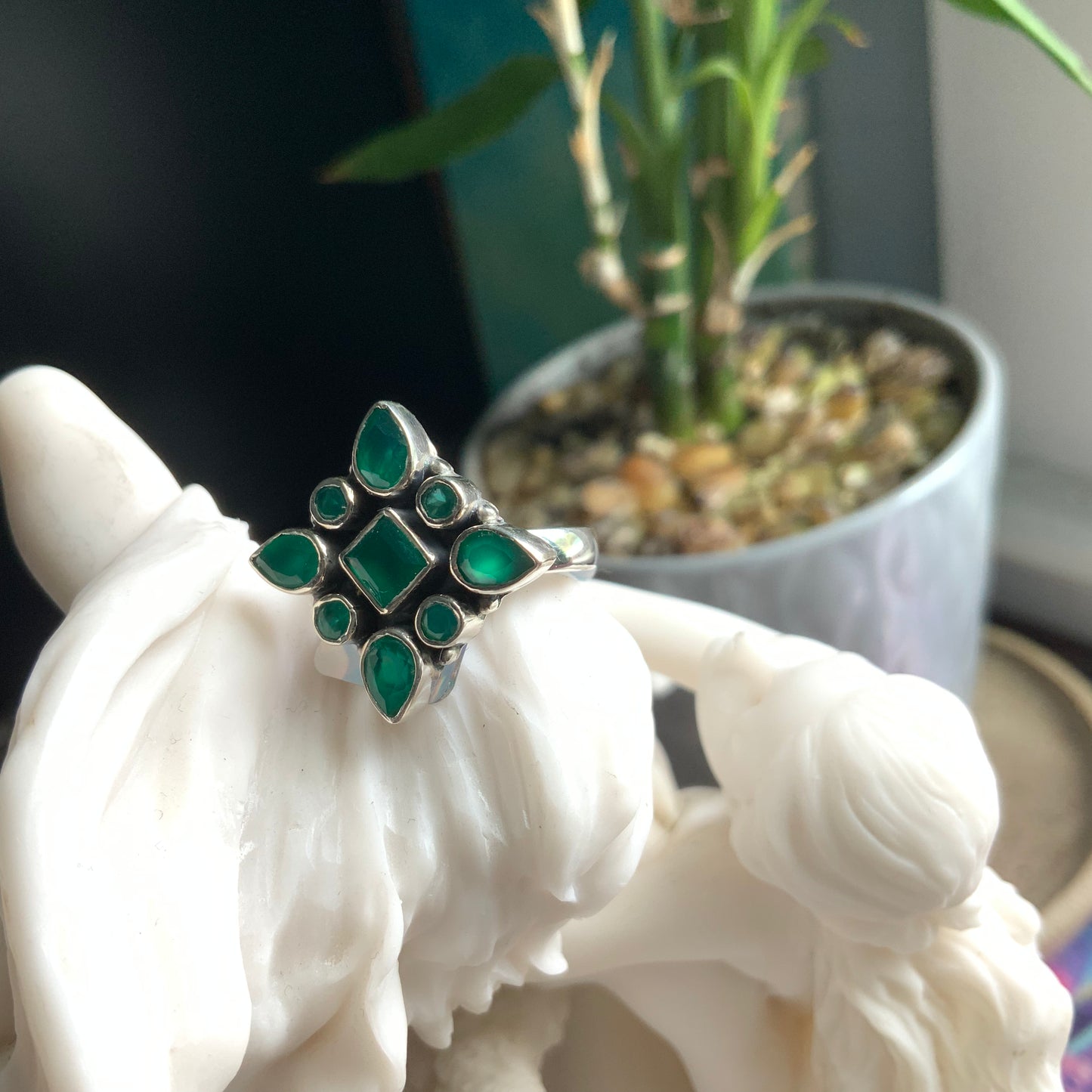 Faceted Emerald Ring, size 9