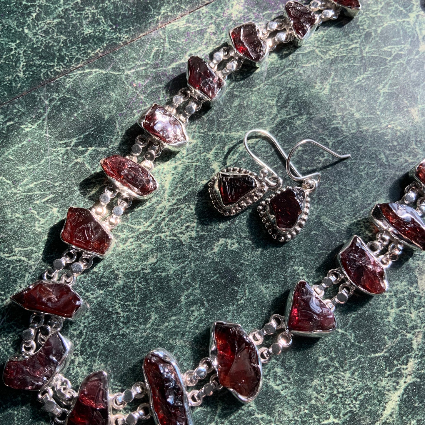 Natural Garnet Collar and Earrings Set
