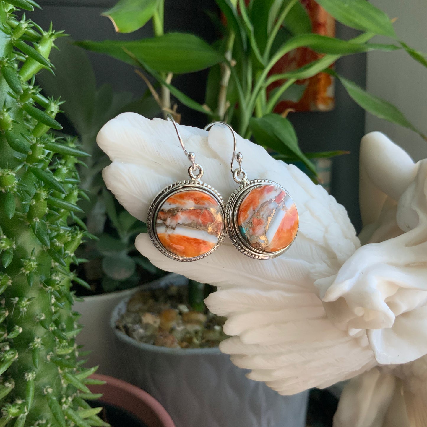 Orange and Blue Mojave Turquoise Earrings