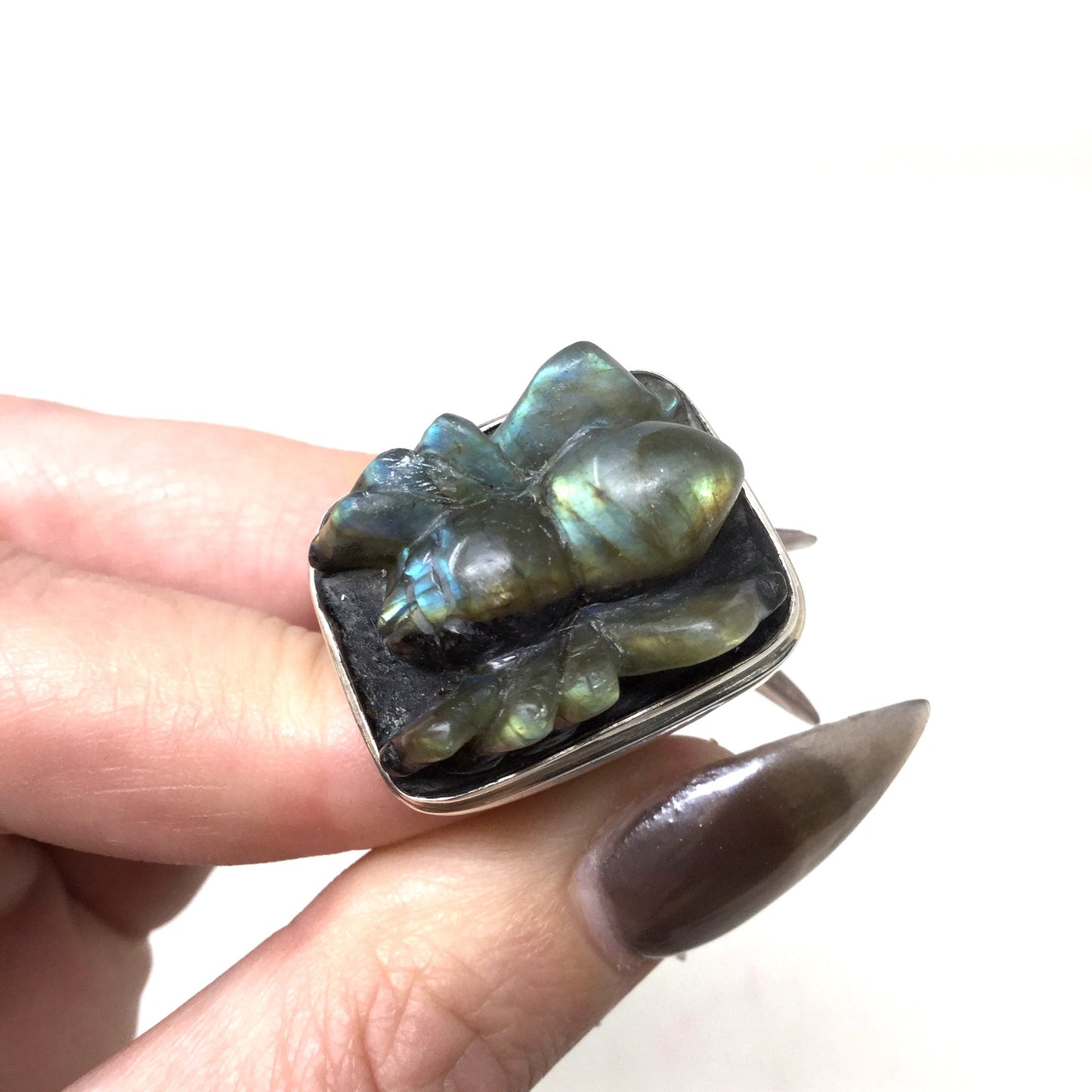 Carved Labradorite Tarantula Ring, Adjustable