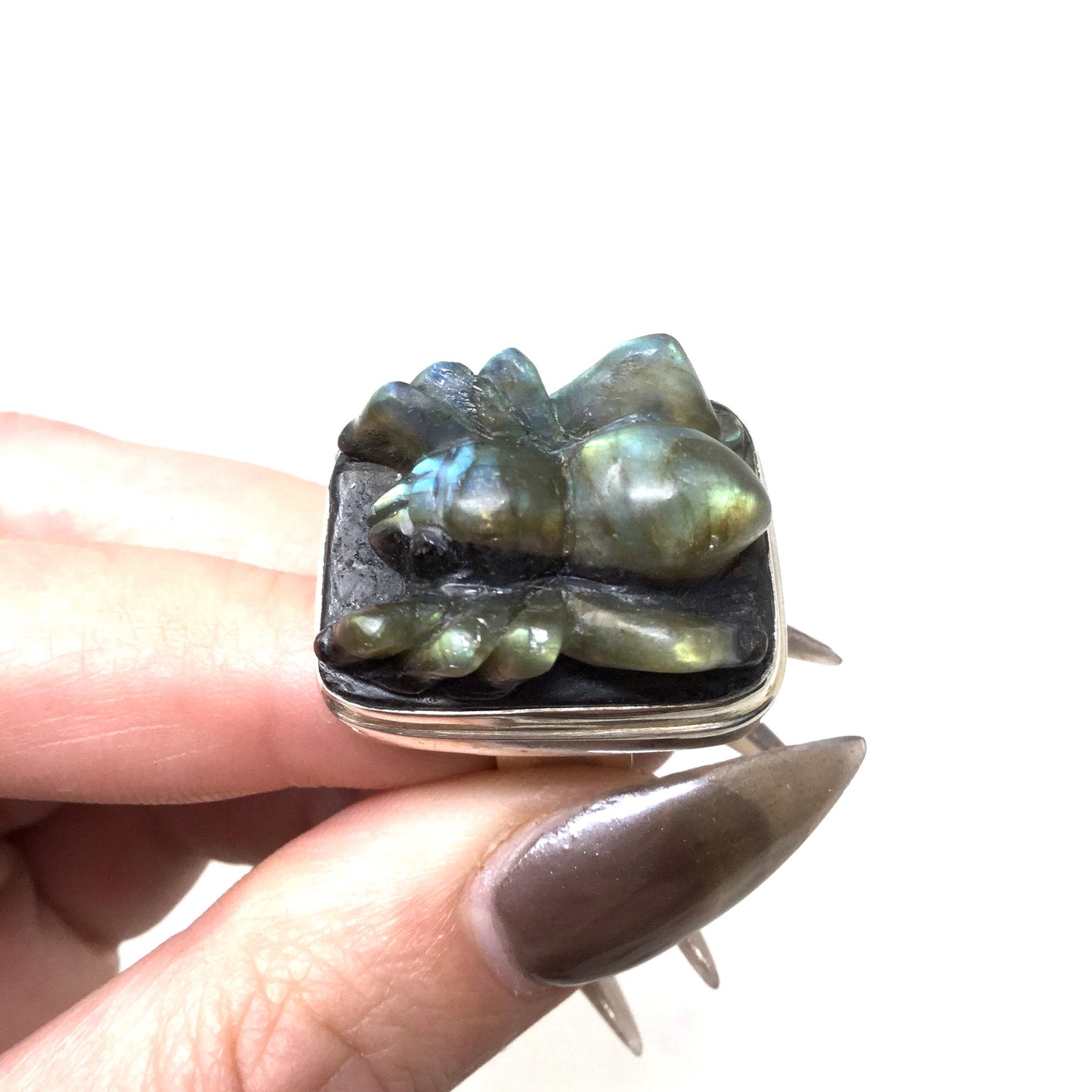 Carved Labradorite Tarantula Ring, Adjustable