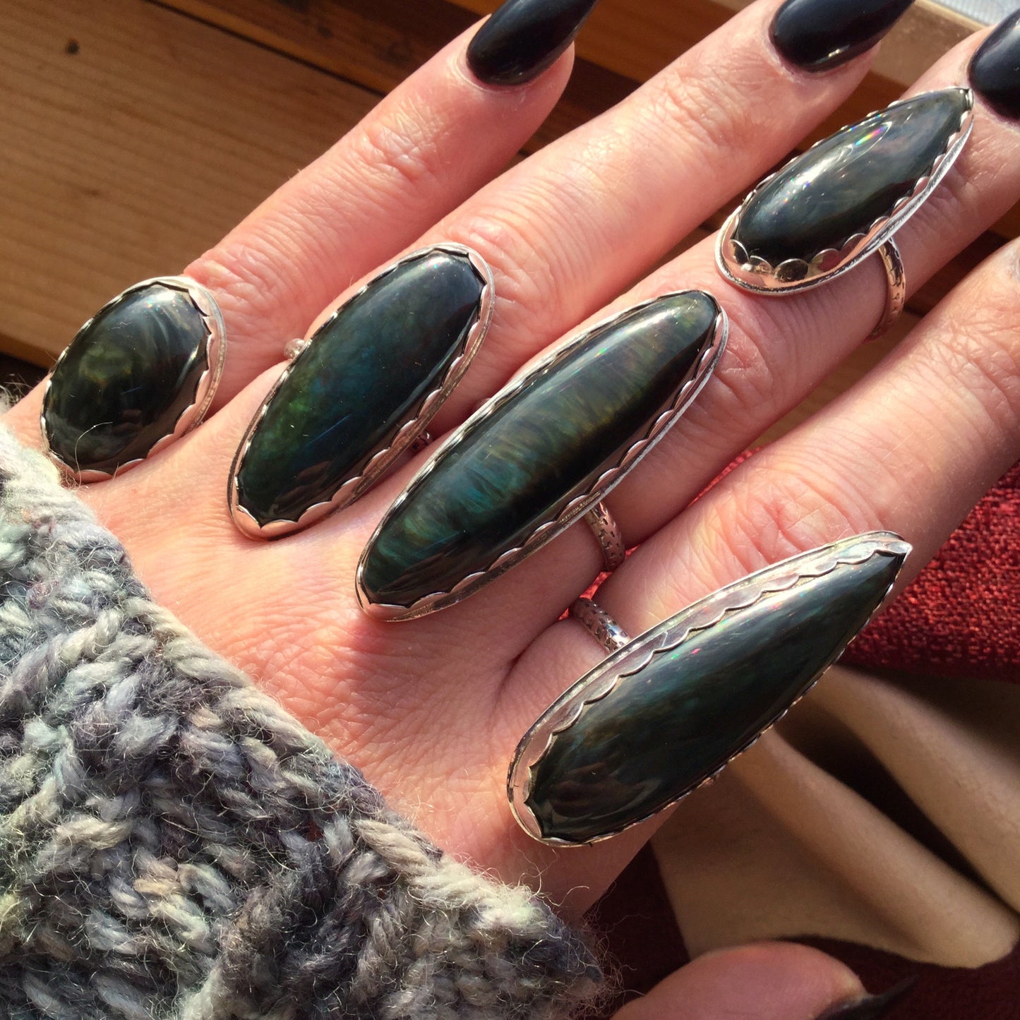 Mother of Pearl Obsidian Ring, size 8