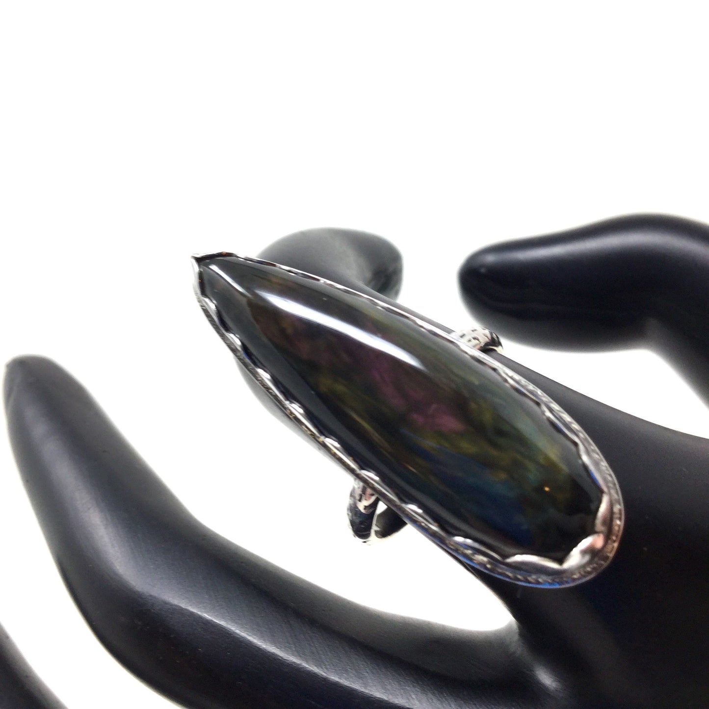 Mother of Pearl Obsidian Talon Ring, size 7