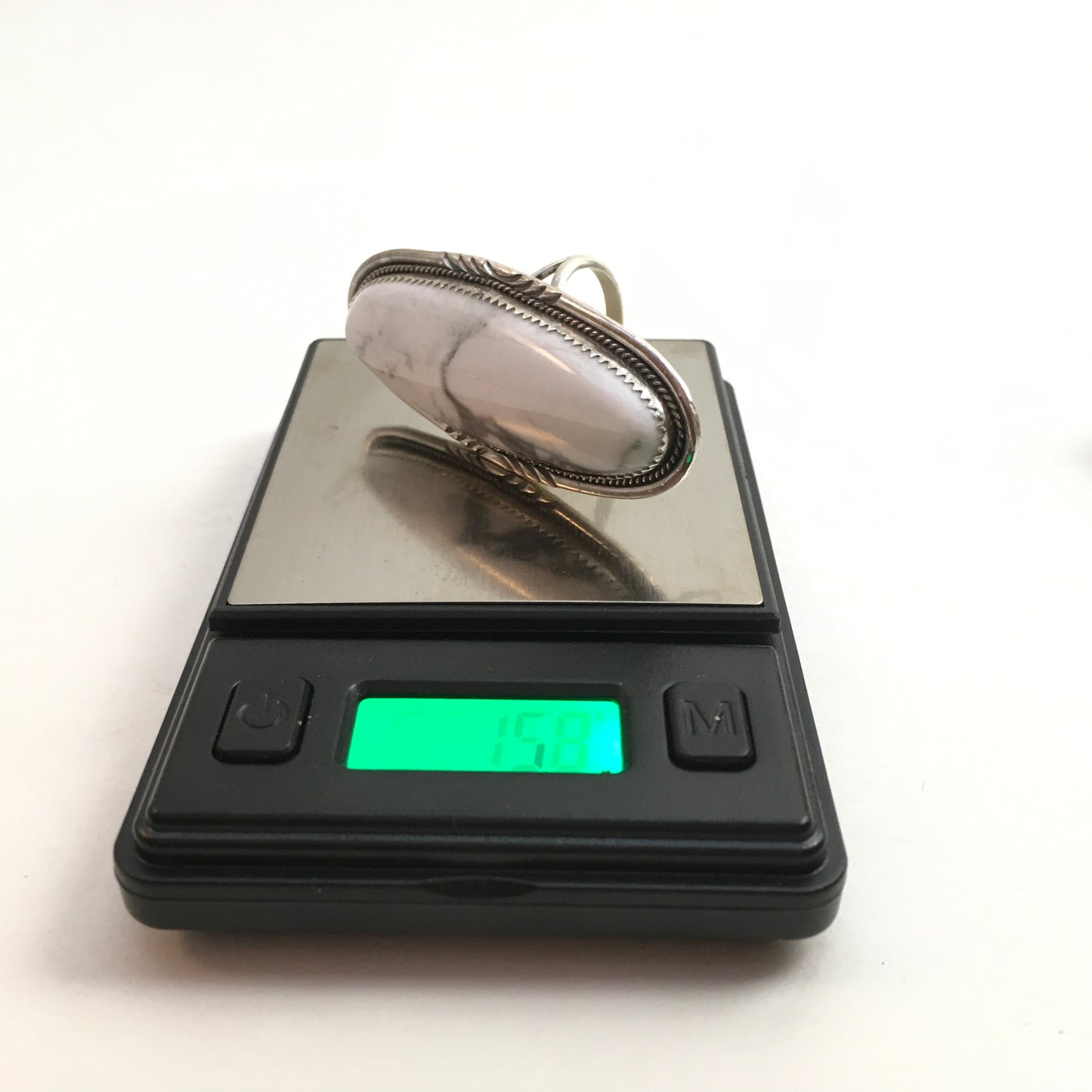 Howlite Shield Ring, size 9.5
