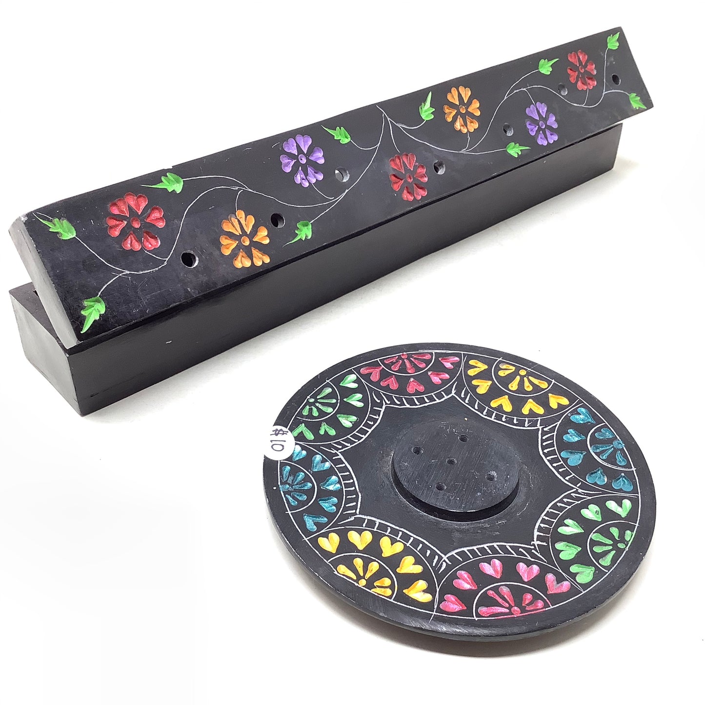Black and Colored Floral Incense Burner