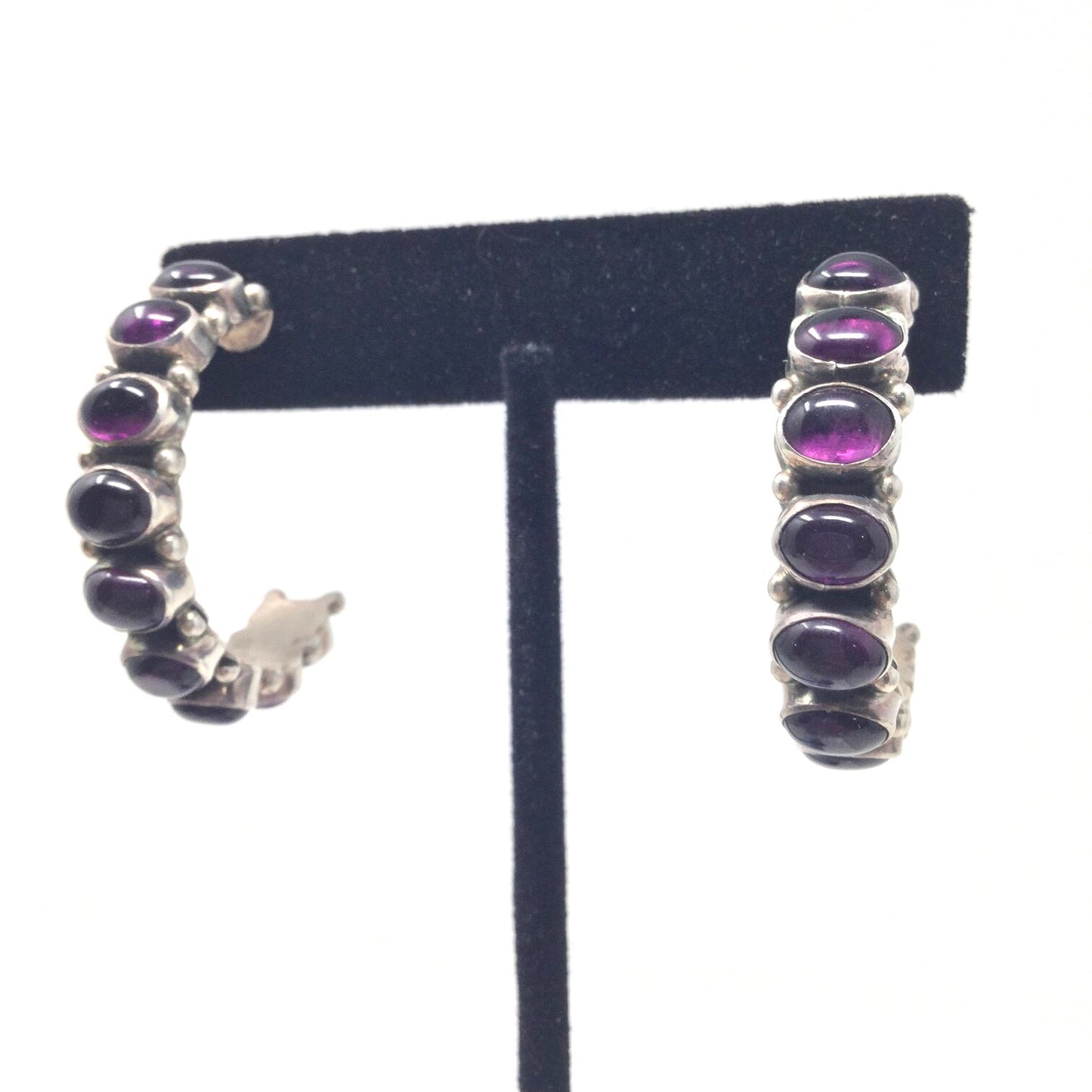 Smooth Natural Amethyst Half Hoop Earrings