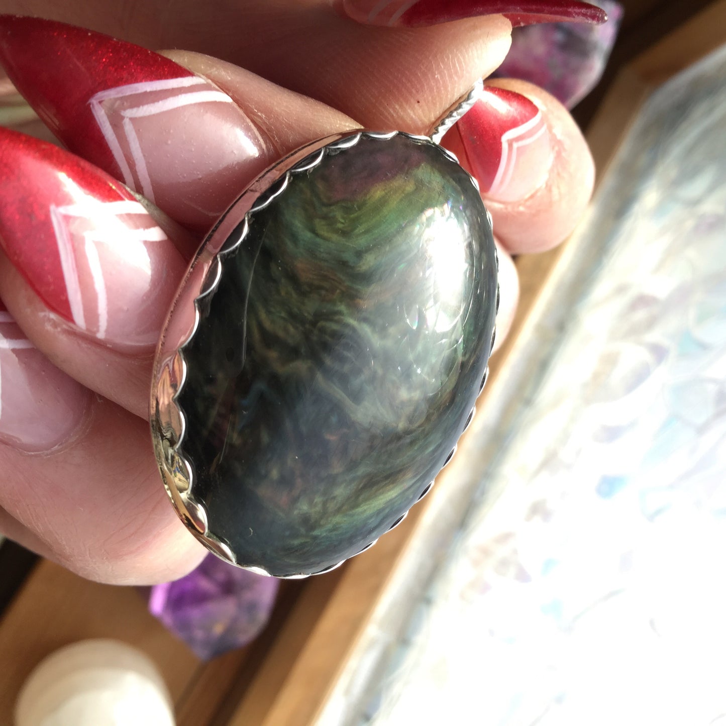 Mother of Pearl Obsidian Pendant