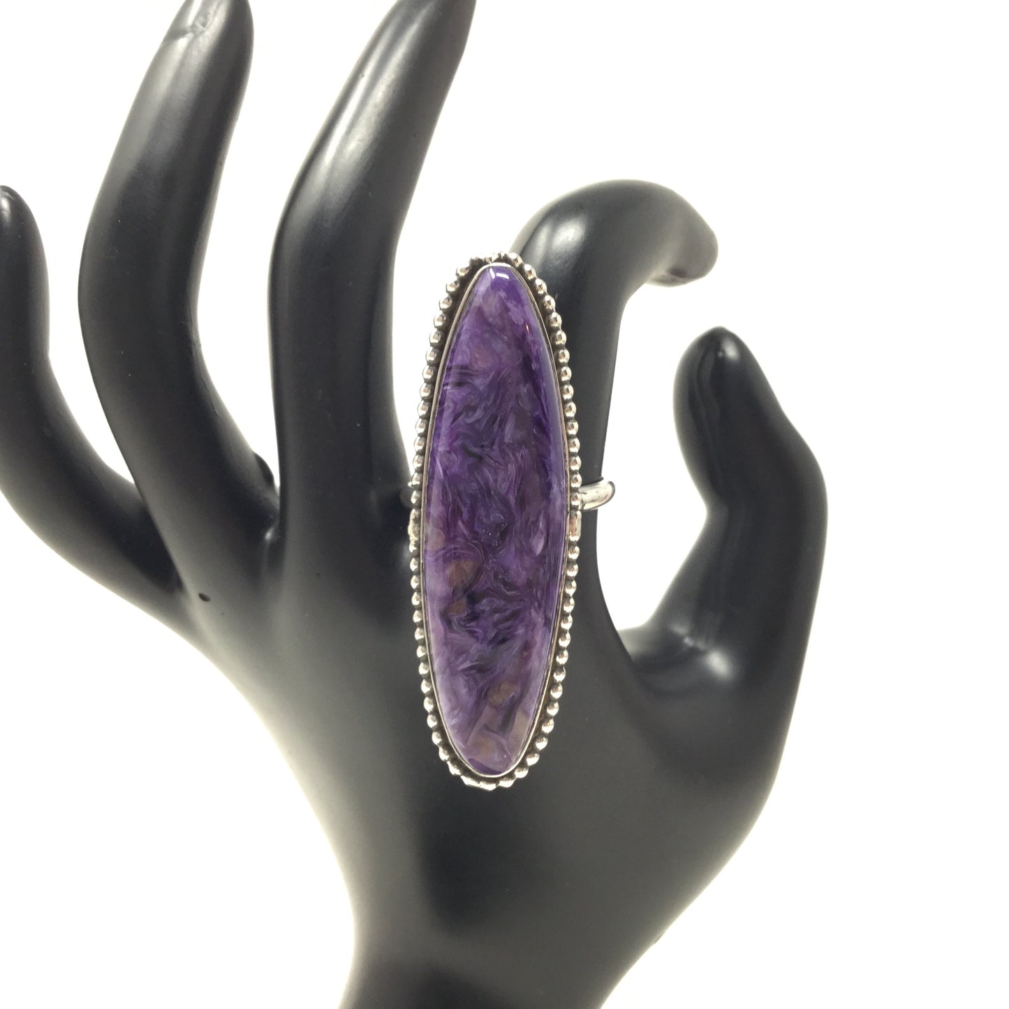 Grade AA Charoite Shield Ring, size 10