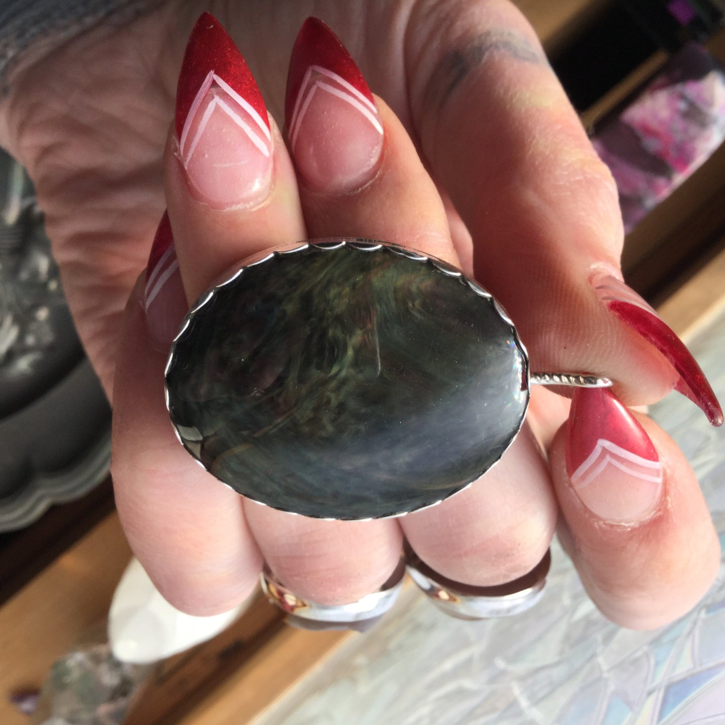 Mother of Pearl Obsidian Pendant