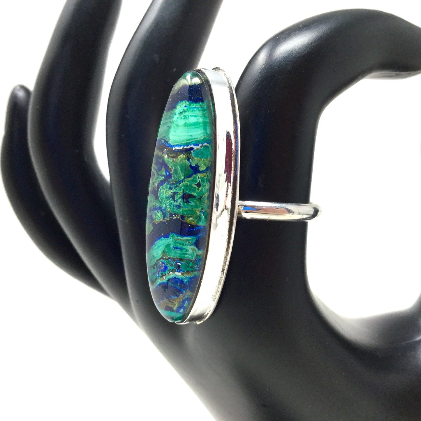 Azurite Malachite Lace Ring, size 8