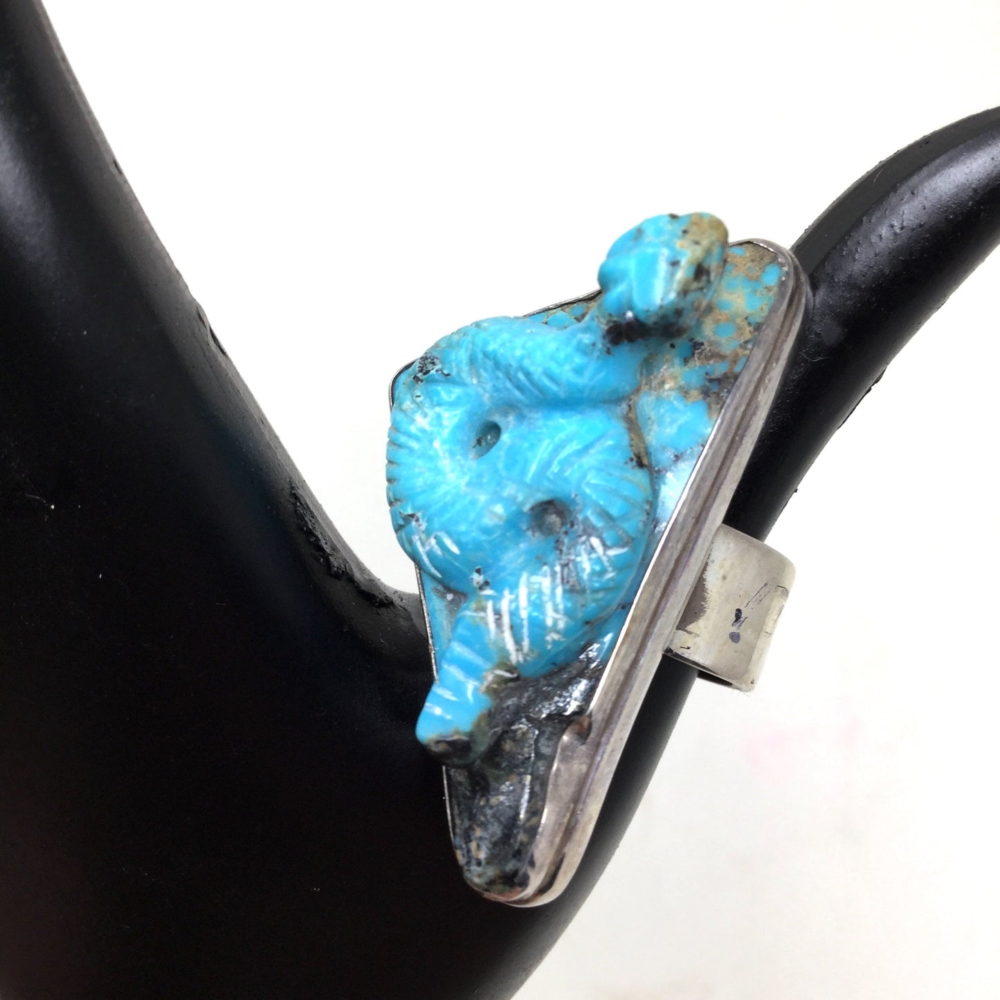 Carved Turquoise Snake Ring, Adjustable