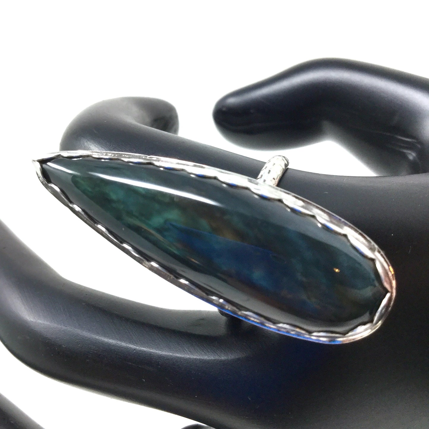 Mother of Pearl Obsidian Talon Ring, size 10