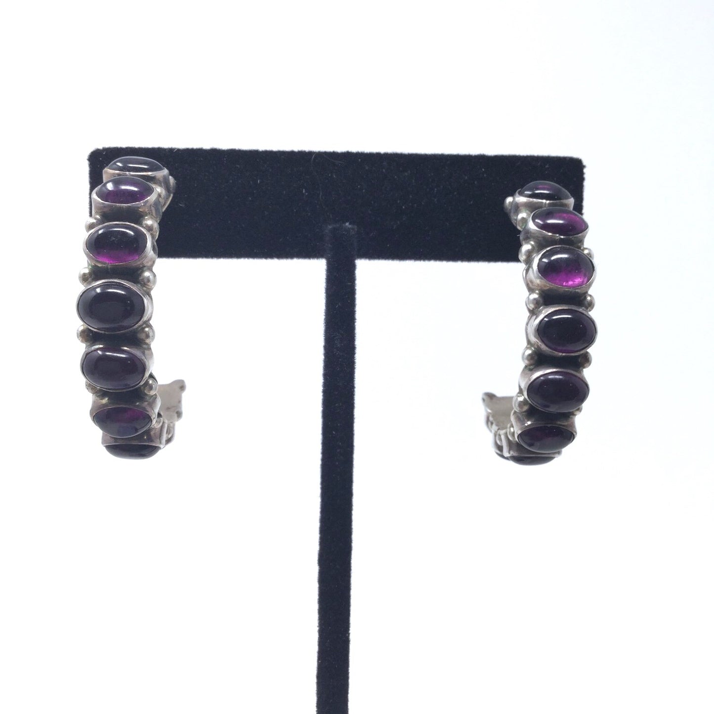 Smooth Natural Amethyst Half Hoop Earrings