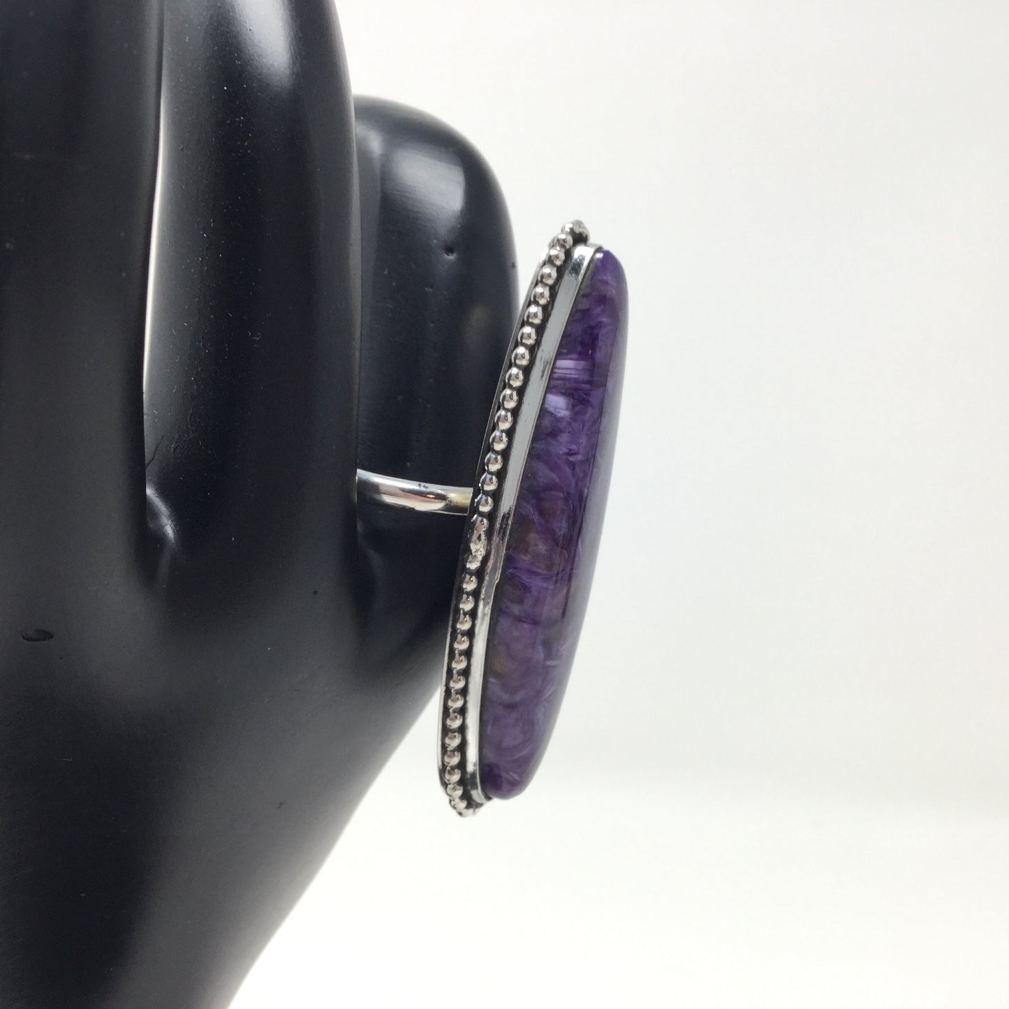 Grade AA Charoite Shield Ring, size 10