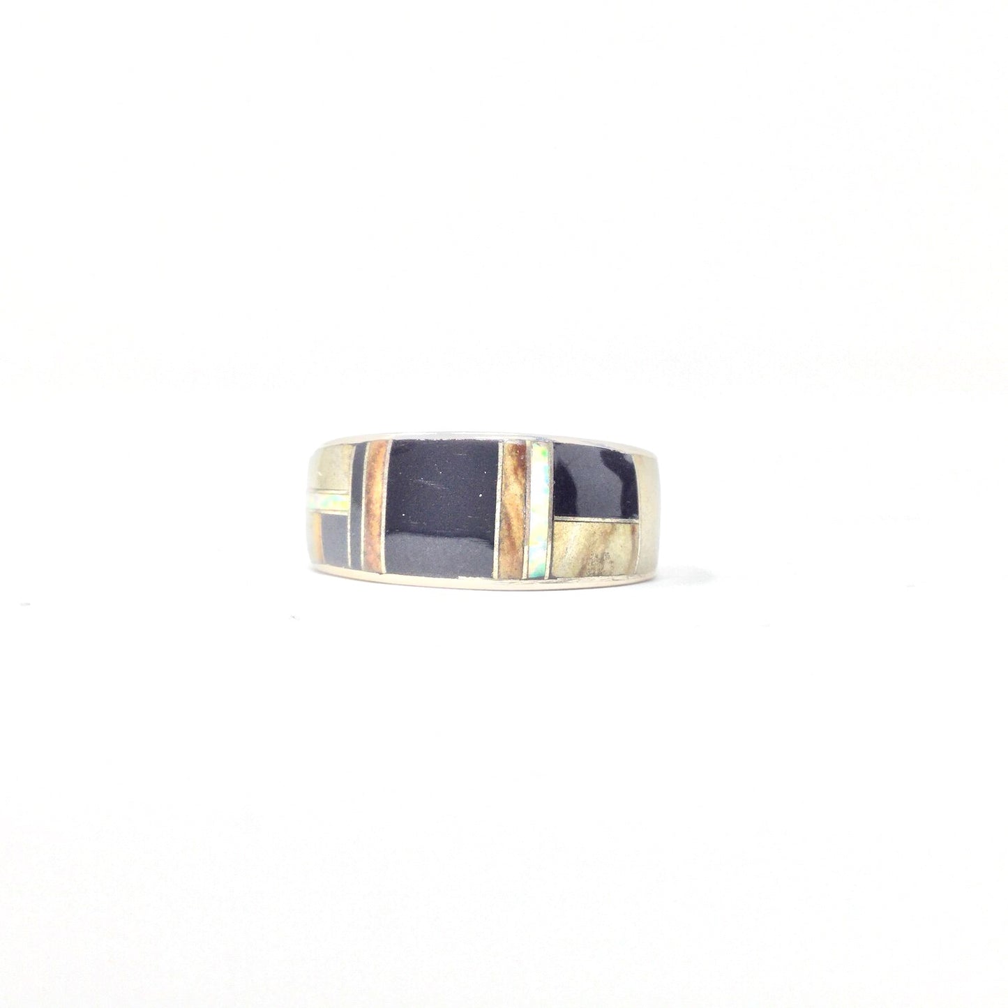 Opal and Black Onyx Inlay Ring, size 11