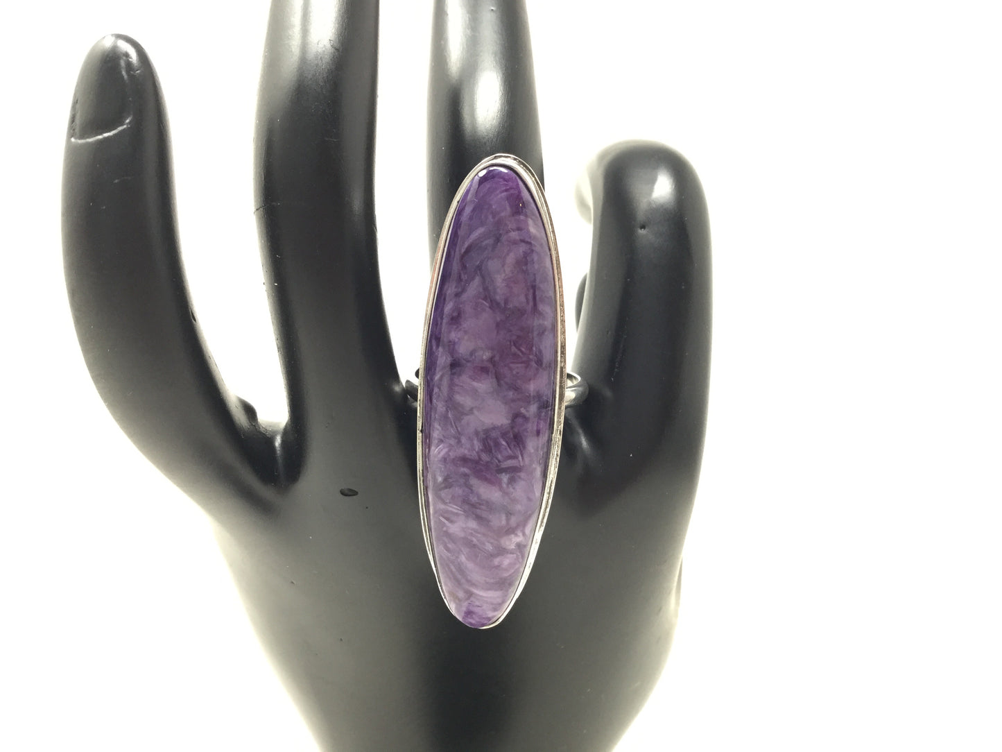 Grade AA Charoite Shield Ring, size 9