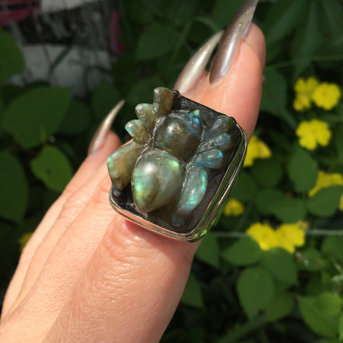 Carved Labradorite Tarantula Ring, Adjustable