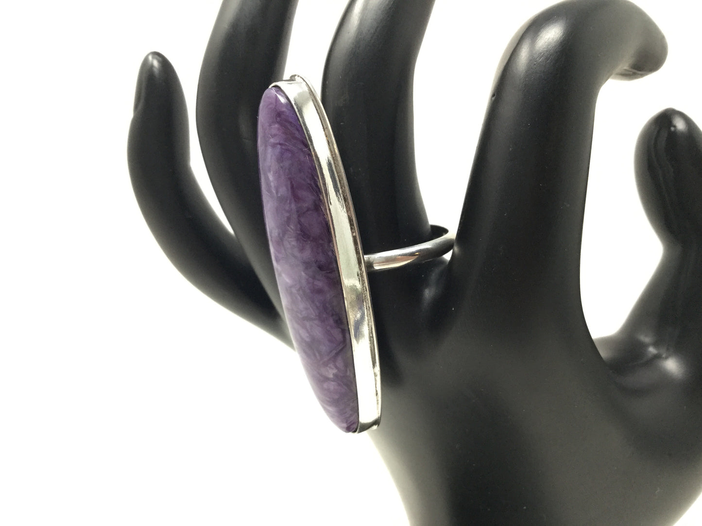 Grade AA Charoite Shield Ring, size 9