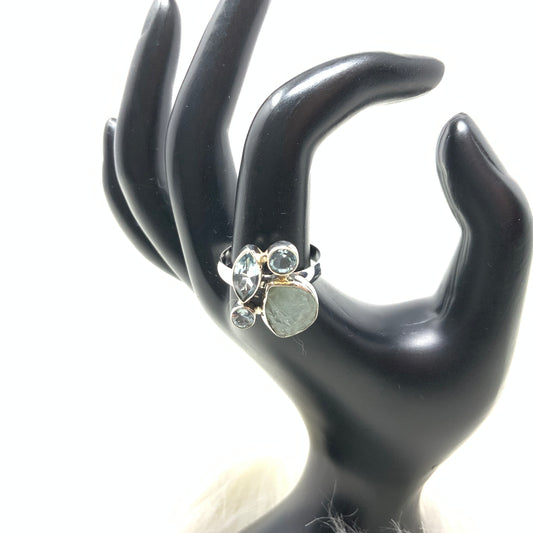 Multistone Aquamarine Ring, size 10
