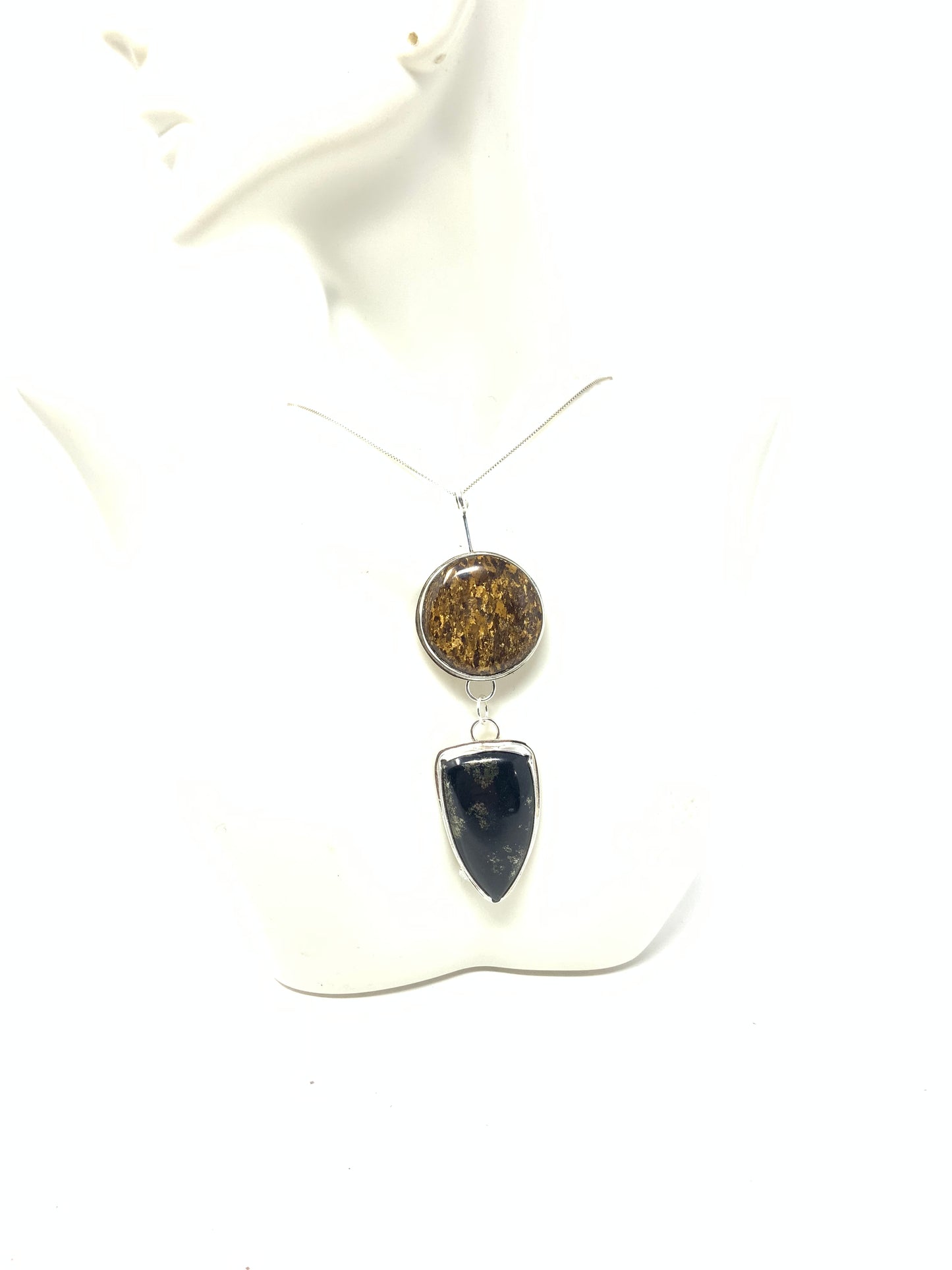 Gold Leaf Stone and Peruvian Jade Pendant
