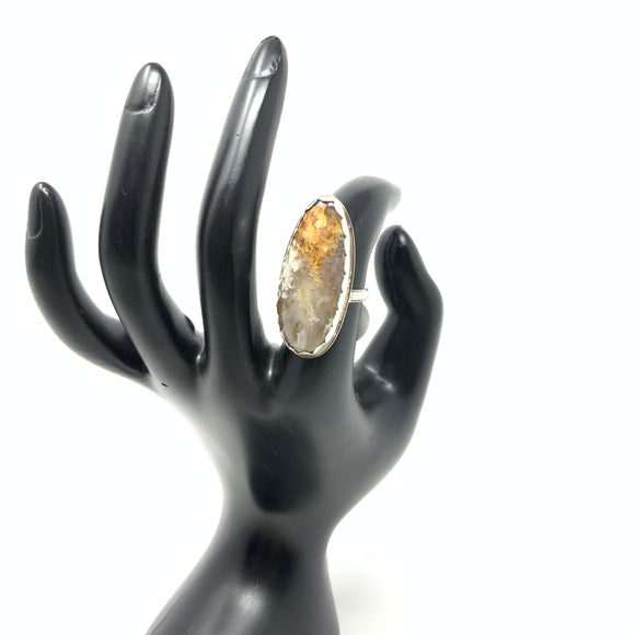 Graveyard Plume Agate Ring, size 6