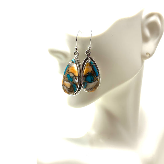 Orange and Blue Mojave Turquoise Earrings
