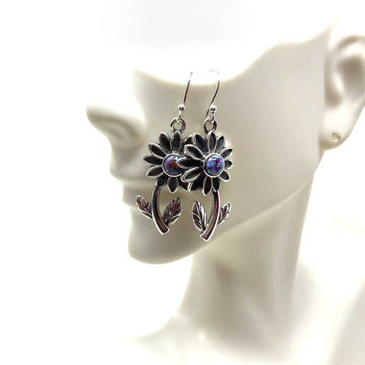 Purple Mojave Turquoise Flower Earrings