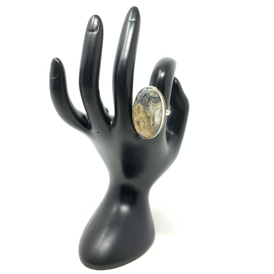 Graveyard Plume Agate Ring, size 8