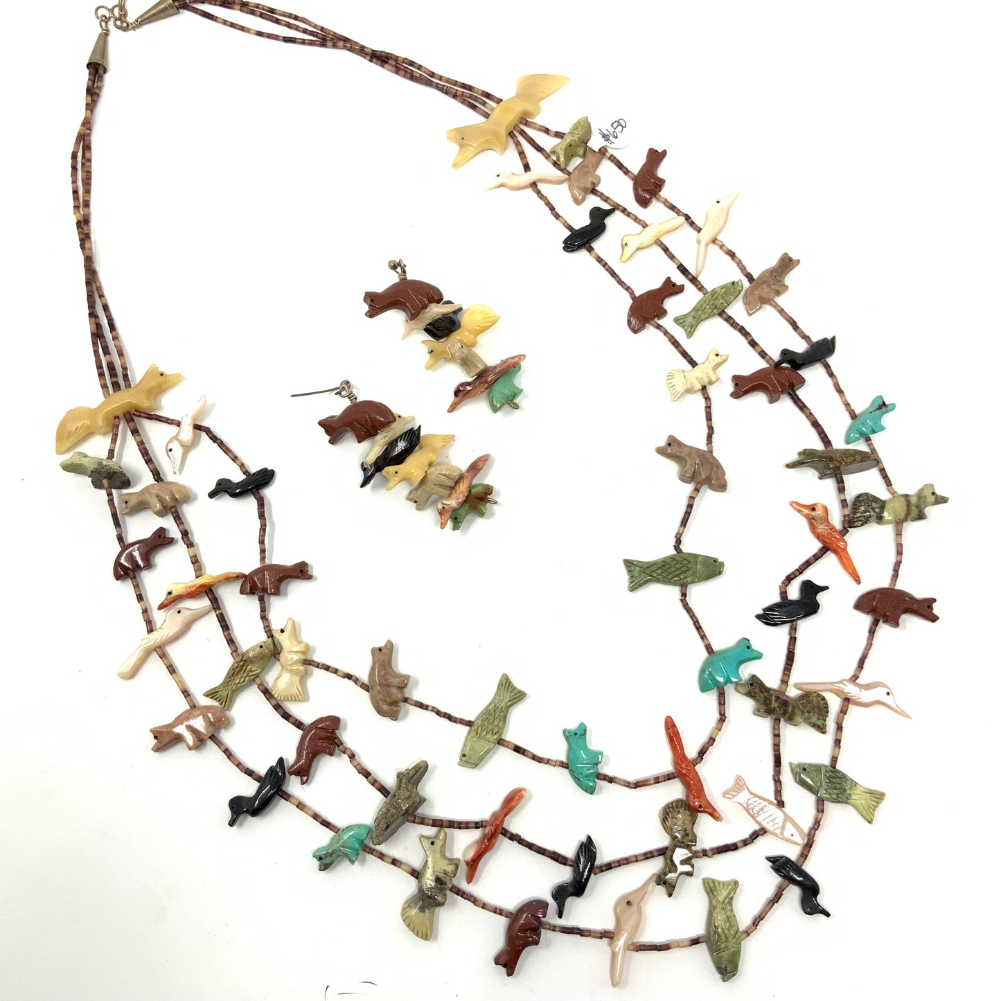 Zuni Carved Fetish Necklace and Earrings Set
