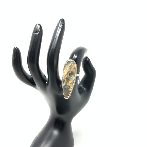 Graveyard Plume Agate Ring, size 7