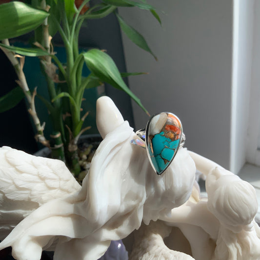 Blue and Orange Mojave Turquoise Ring, size 11