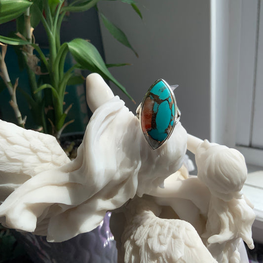 Blue and Orange Mojave Turquoise Ring, size 7