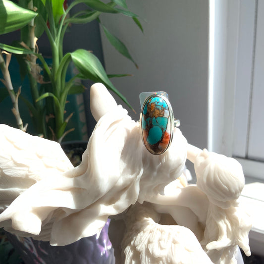 Blue and Orange Mojave Turquoise Ring, size 7