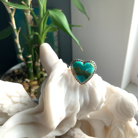Kingman Turquoise Heart Ring, size 7