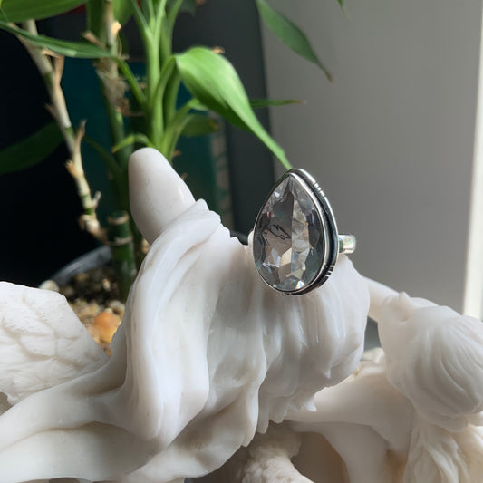 Faceted Quartz Ring, size 8