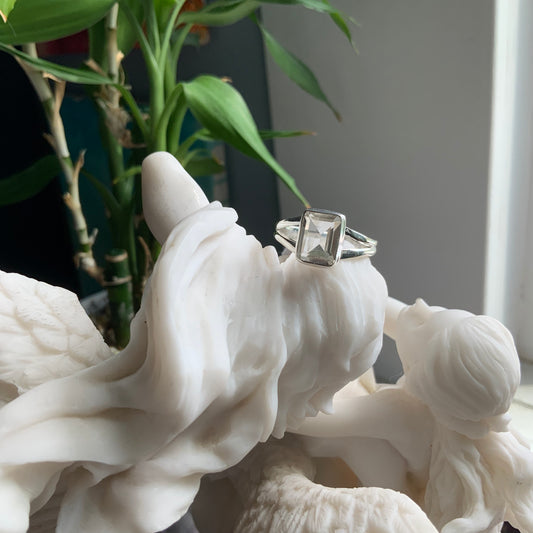 Faceted Quartz Ring, size 8
