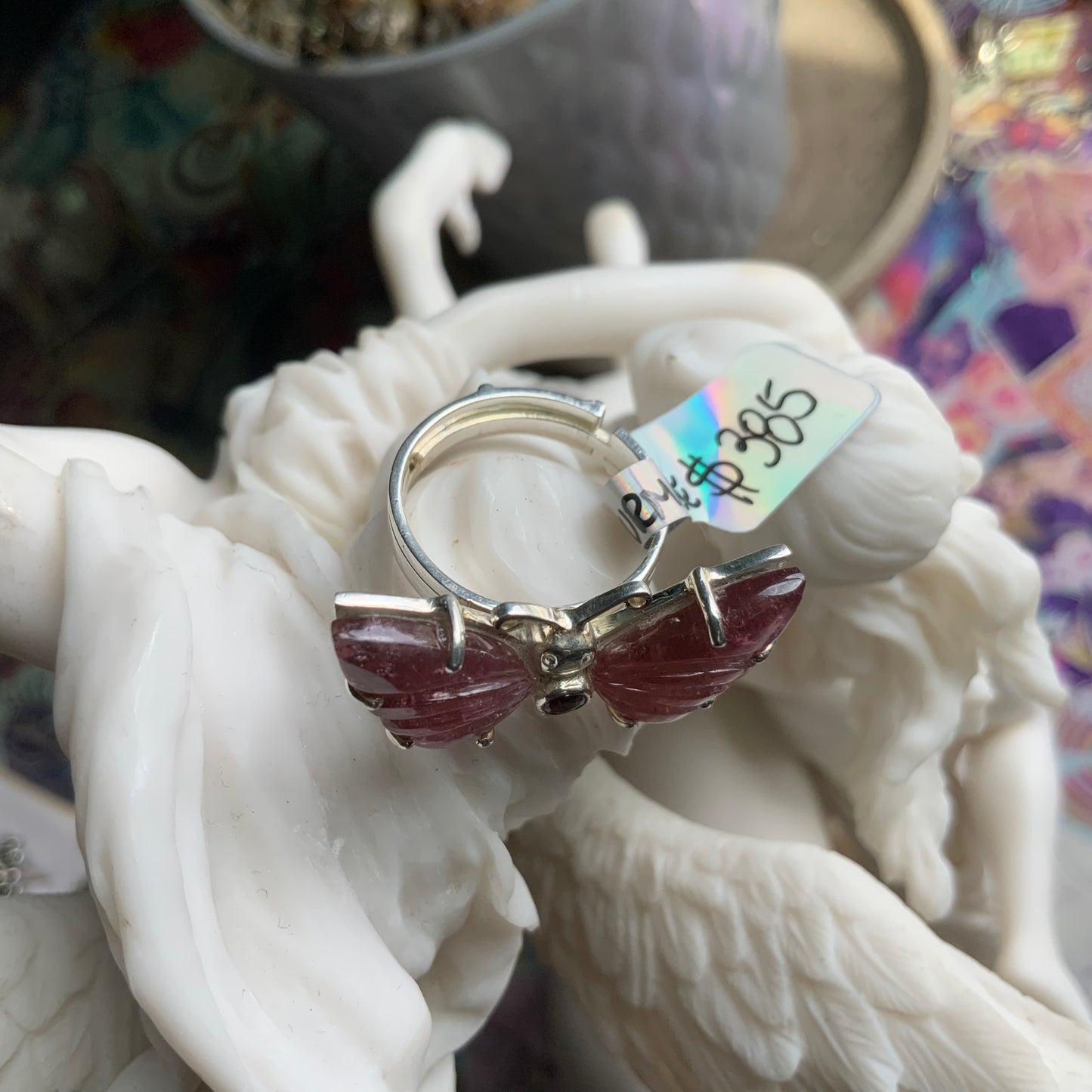 OOAK Pink Tourmaline Butterfly Ring, adjustable size