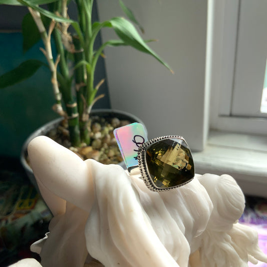 Faceted Peridot Ring, size 9
