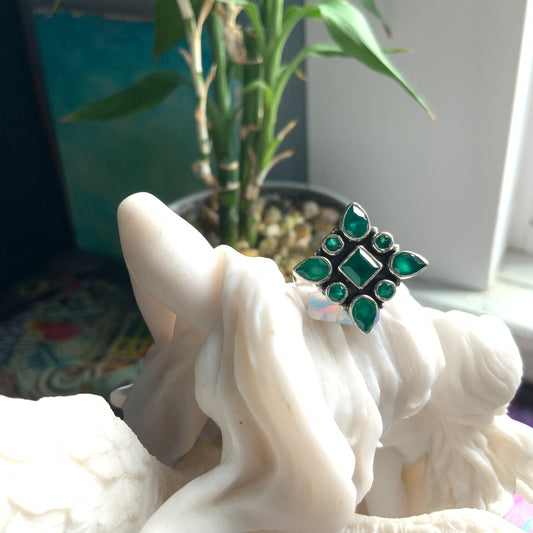 Faceted Emerald Ring, size 9