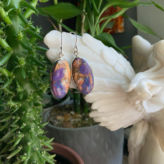 Purple and Orange Mojave Turquoise Earrings