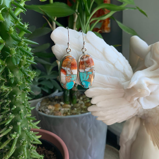 Orange and Blue Mojave Turquoise Earrings