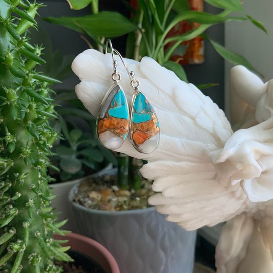 Orange and Blue Mojave Turquoise Earrings
