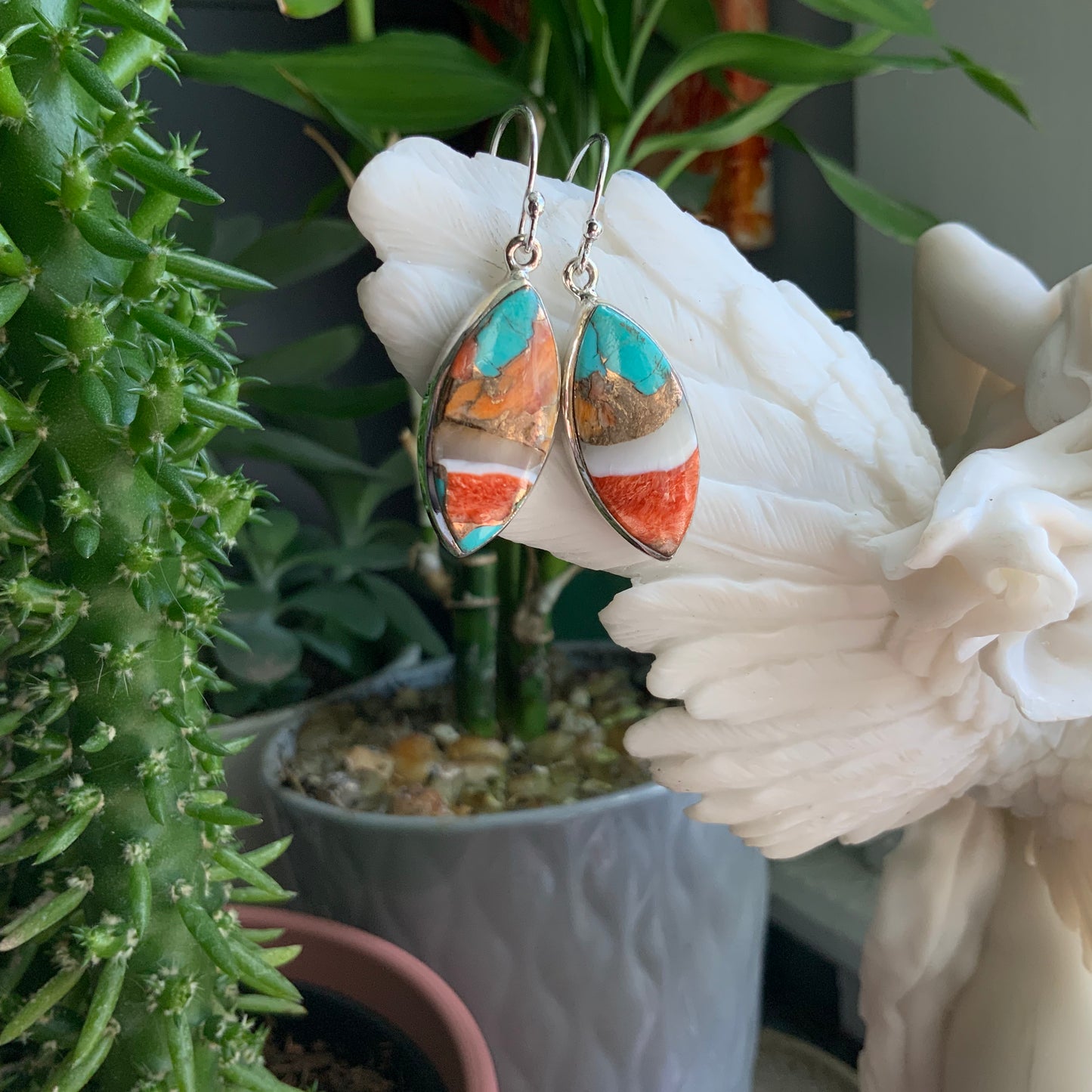 Orange and Blue Mojave Turquoise Earrings