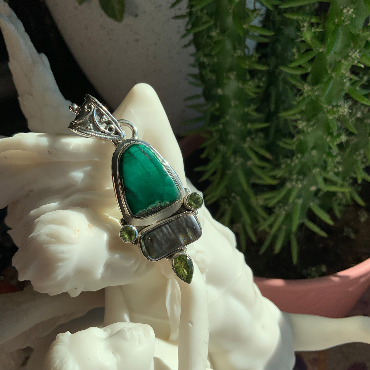 Malachite and Abalone Pendant