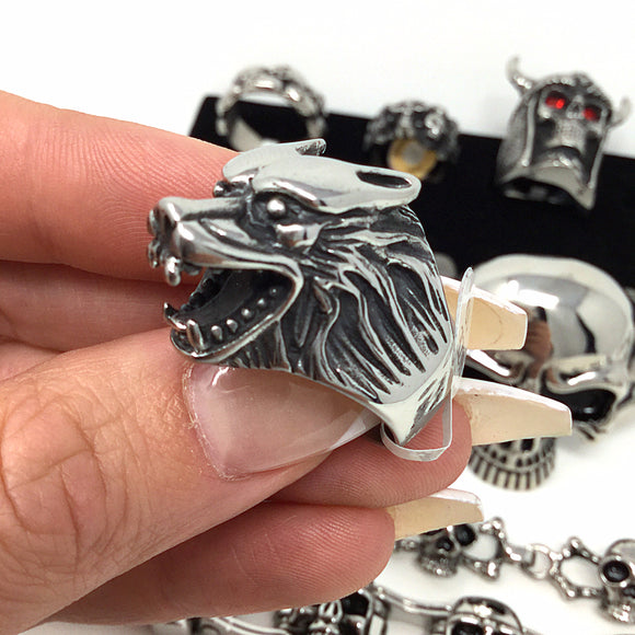 Stainless Steel Wolf Ring, size 10