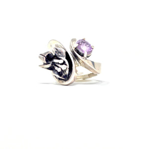 3D Lily and Amethyst Ring, size 9